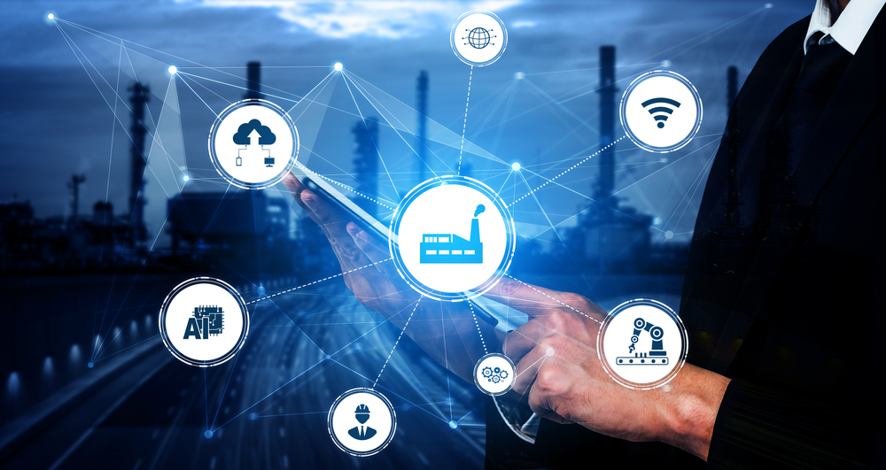 Industry 4.0 technology concept – Smart factory for fourth industrial revolution Team of highly trained and experienced cybersecurity experts protecting advanced technologies in industrial environments from evolving cyber risks and ransomware attack threats